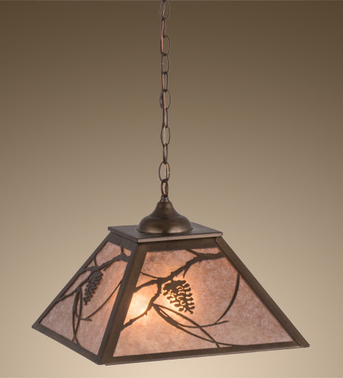 Meyda Lighting Whispering Pines 76316 22" 2-Light Antique Copper Pendant Light With Silver Mica Shade Glass