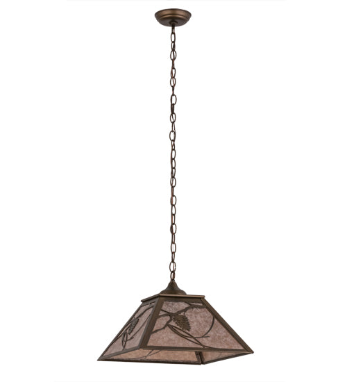 Meyda Lighting Whispering Pines 76316 22" 2-Light Antique Copper Pendant Light With Silver Mica Shade Glass