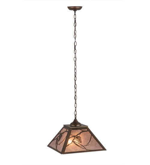 Meyda Lighting Whispering Pines 76316 22" 2-Light Antique Copper Pendant Light With Silver Mica Shade Glass
