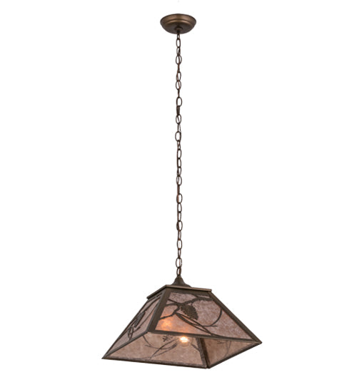 Meyda Lighting Whispering Pines 76316 22" 2-Light Antique Copper Pendant Light With Silver Mica Shade Glass