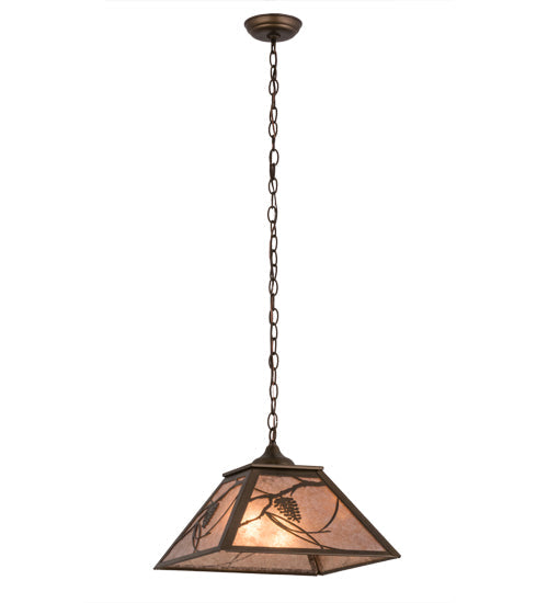 Meyda Lighting Whispering Pines 76316 22" 2-Light Antique Copper Pendant Light With Silver Mica Shade Glass