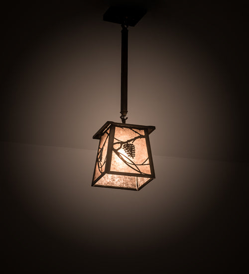 Meyda Lighting Whispering Pines 7"Sq Antique Copper Pendant Light With Silver Mica Shade Glass