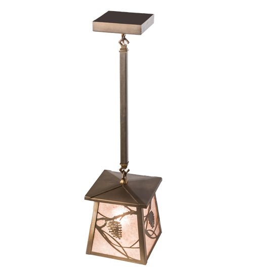 Meyda Lighting Whispering Pines 7"Sq Antique Copper Pendant Light With Silver Mica Shade Glass