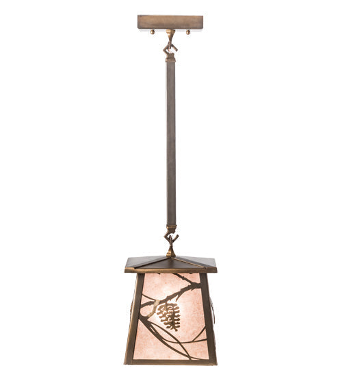 Meyda Lighting Whispering Pines 7"Sq Antique Copper Pendant Light With Silver Mica Shade Glass