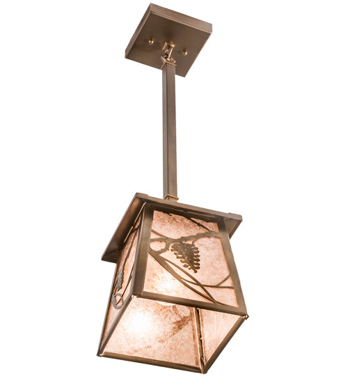 Meyda Lighting Whispering Pines 7"Sq Antique Copper Pendant Light With Silver Mica Shade Glass