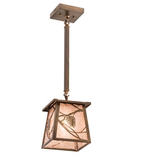 Meyda Lighting Whispering Pines 7"Sq Antique Copper Pendant Light With Silver Mica Shade Glass