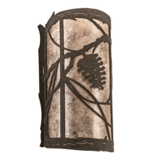 Meyda Lighting Whispering Pines 8" 2-Light Distressed Chestnut Left Wall Sconce With Silver Mica Shade Glass