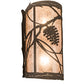 Meyda Lighting Whispering Pines 8" 2-Light Distressed Chestnut Left Wall Sconce With Silver Mica Shade Glass