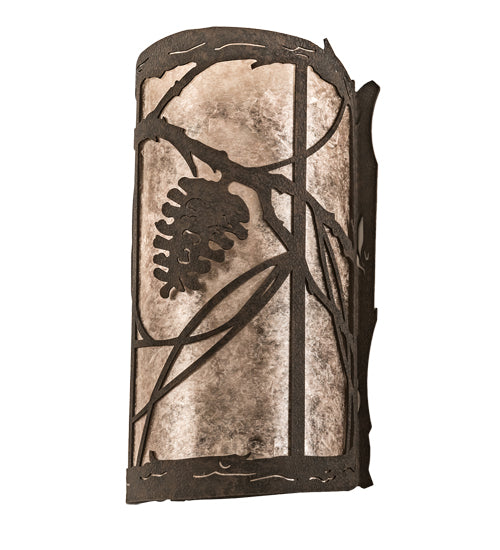 Meyda Lighting Whispering Pines 8" 2-Light Distressed Chestnut Right Wall Sconce With Silver Mica Shade Glass