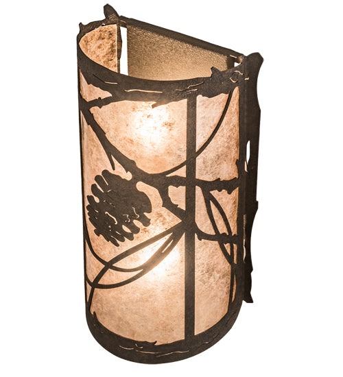 Meyda Lighting Whispering Pines 8" 2-Light Distressed Chestnut Right Wall Sconce With Silver Mica Shade Glass