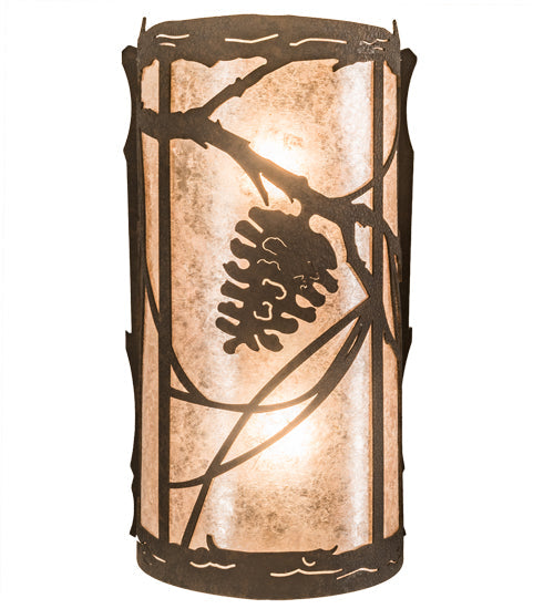 Meyda Lighting Whispering Pines 8" 2-Light Distressed Chestnut Right Wall Sconce With Silver Mica Shade Glass
