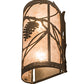 Meyda Lighting Whispering Pines 8" 2-Light Distressed Chestnut Right Wall Sconce With Silver Mica Shade Glass