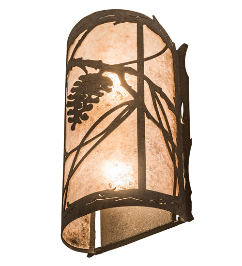 Meyda Lighting Whispering Pines 8" 2-Light Distressed Chestnut Right Wall Sconce With Silver Mica Shade Glass