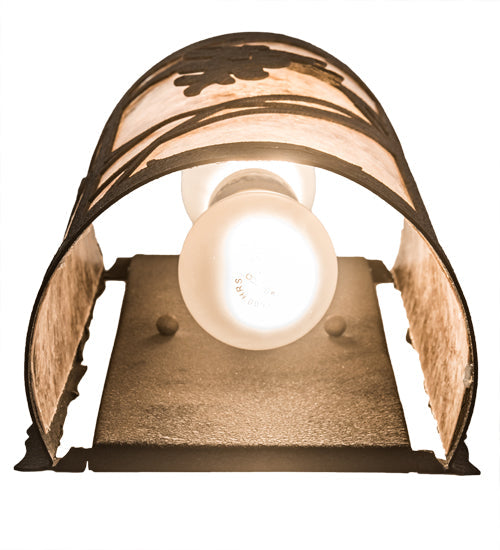 Meyda Lighting Whispering Pines 8" 2-Light Distressed Chestnut Right Wall Sconce With Silver Mica Shade Glass