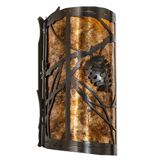 Meyda Lighting Whispering Pines 8" 2-Light Exterior Oil Rubbed Bronze Left Wall Sconce With Amber Mica Shade Glass