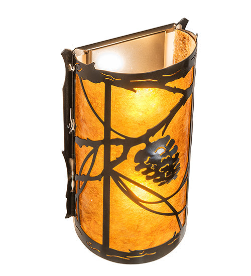 Meyda Lighting Whispering Pines 8" 2-Light Exterior Oil Rubbed Bronze Left Wall Sconce With Amber Mica Shade Glass