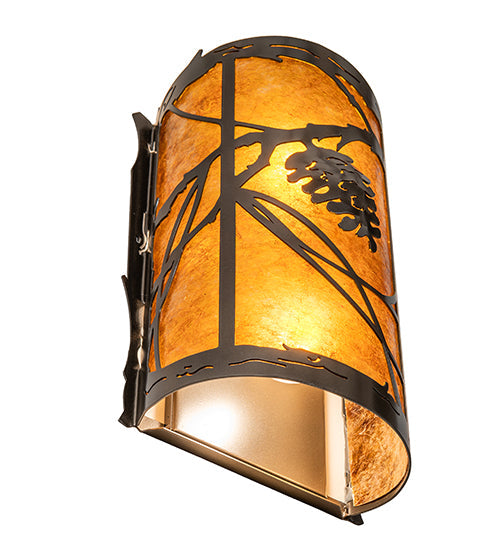 Meyda Lighting Whispering Pines 8" 2-Light Exterior Oil Rubbed Bronze Left Wall Sconce With Amber Mica Shade Glass