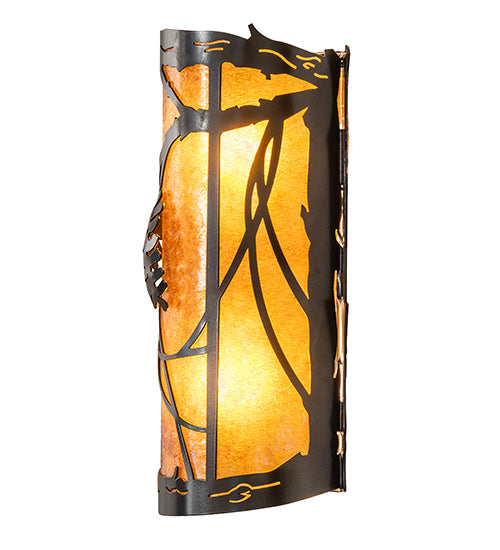 Meyda Lighting Whispering Pines 8" 2-Light Exterior Oil Rubbed Bronze Left Wall Sconce With Amber Mica Shade Glass
