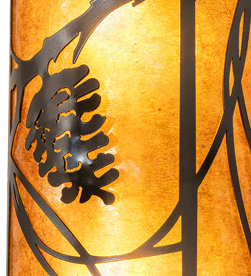 Meyda Lighting Whispering Pines 8" 2-Light Exterior Oil Rubbed Bronze Left Wall Sconce With Amber Mica Shade Glass