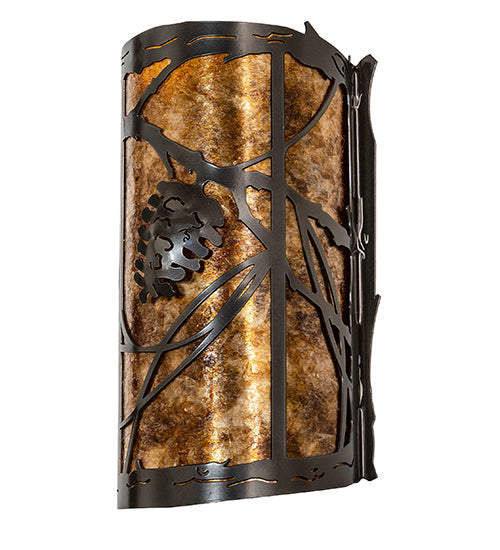Meyda Lighting Whispering Pines 8" 2-Light Exterior Oil Rubbed Bronze Right Wall Sconce With Amber Mica Shade Glass