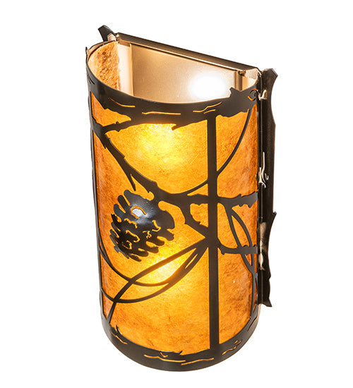 Meyda Lighting Whispering Pines 8" 2-Light Exterior Oil Rubbed Bronze Right Wall Sconce With Amber Mica Shade Glass