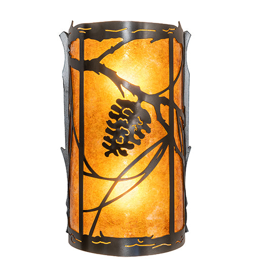 Meyda Lighting Whispering Pines 8" 2-Light Exterior Oil Rubbed Bronze Right Wall Sconce With Amber Mica Shade Glass
