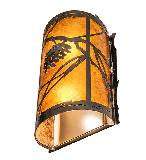 Meyda Lighting Whispering Pines 8" 2-Light Exterior Oil Rubbed Bronze Right Wall Sconce With Amber Mica Shade Glass