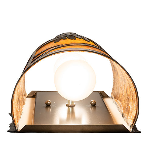Meyda Lighting Whispering Pines 8" 2-Light Exterior Oil Rubbed Bronze Right Wall Sconce With Amber Mica Shade Glass