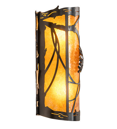 Meyda Lighting Whispering Pines 8" 2-Light Exterior Oil Rubbed Bronze Right Wall Sconce With Amber Mica Shade Glass