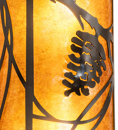 Meyda Lighting Whispering Pines 8" 2-Light Exterior Oil Rubbed Bronze Right Wall Sconce With Amber Mica Shade Glass