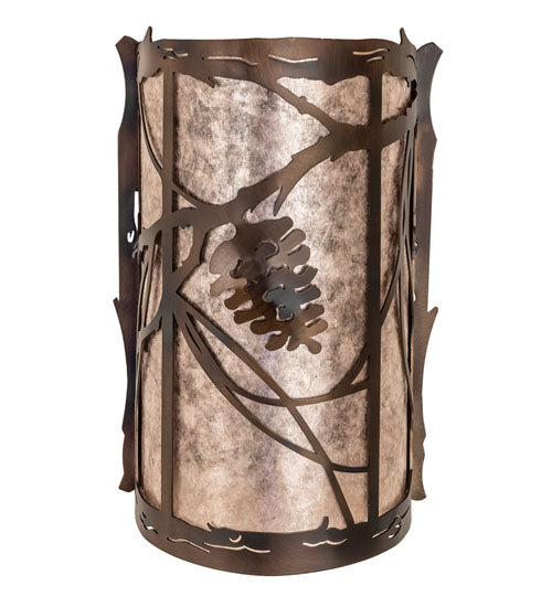 Meyda Lighting Whispering Pines 8" 2-Light Light Burnished Antique Copper Wall Sconce With Silver Mica Shade Glass