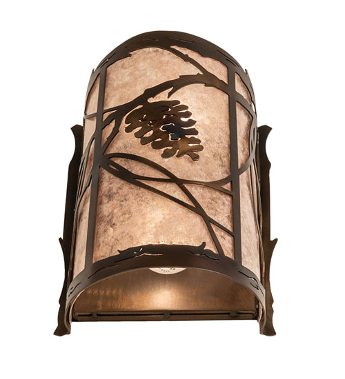 Meyda Lighting Whispering Pines 8" 2-Light Light Burnished Antique Copper Wall Sconce With Silver Mica Shade Glass