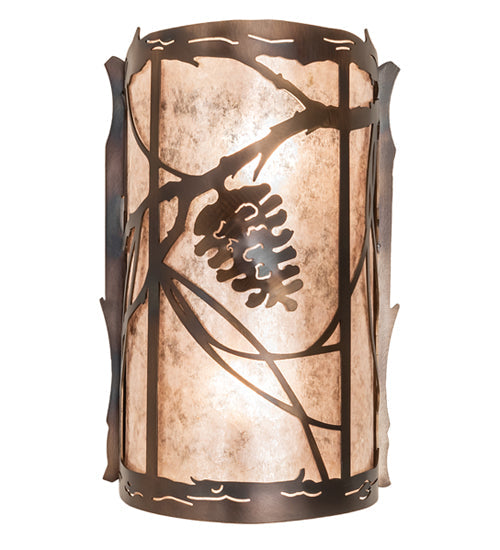 Meyda Lighting Whispering Pines 8" 2-Light Light Burnished Antique Copper Wall Sconce With Silver Mica Shade Glass