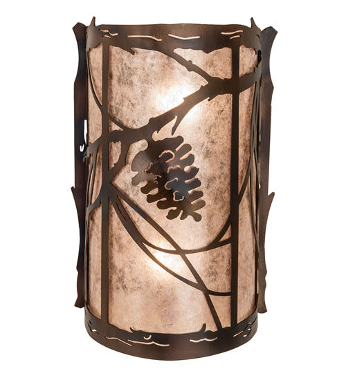 Meyda Lighting Whispering Pines 8" 2-Light Light Burnished Antique Copper Wall Sconce With Silver Mica Shade Glass