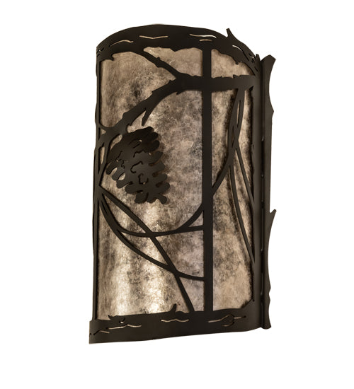 Meyda Lighting Whispering Pines 8" 2-Light Oil Rubbed Bronze Left Wall Sconce With Silver Mica Shade Glass