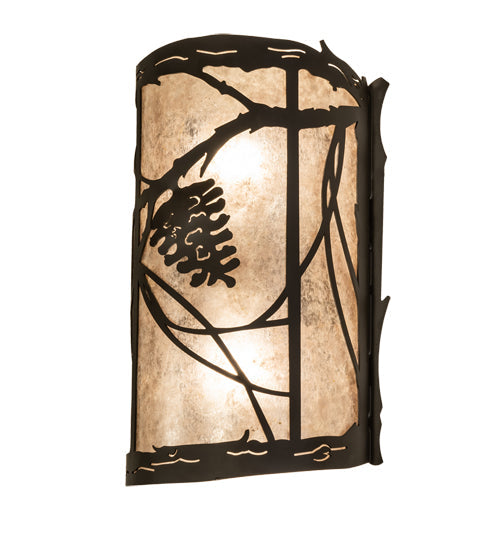 Meyda Lighting Whispering Pines 8" 2-Light Oil Rubbed Bronze Left Wall Sconce With Silver Mica Shade Glass