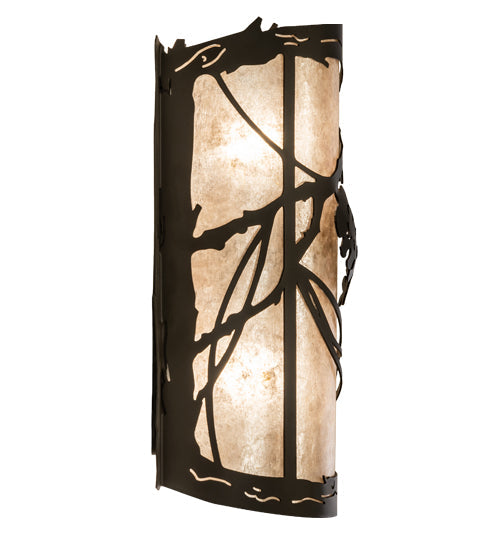 Meyda Lighting Whispering Pines 8" 2-Light Oil Rubbed Bronze Left Wall Sconce With Silver Mica Shade Glass