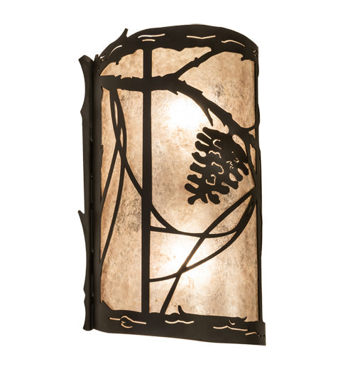 Meyda Lighting Whispering Pines 8" 2-Light Oil Rubbed Bronze Right Wall Sconce With Silver Mica Shade Glass