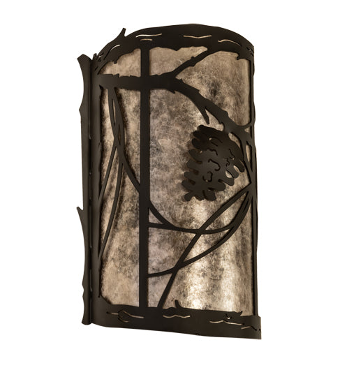 Meyda Lighting Whispering Pines 8" 2-Light Oil Rubbed Bronze Right Wall Sconce With Silver Mica Shade Glass