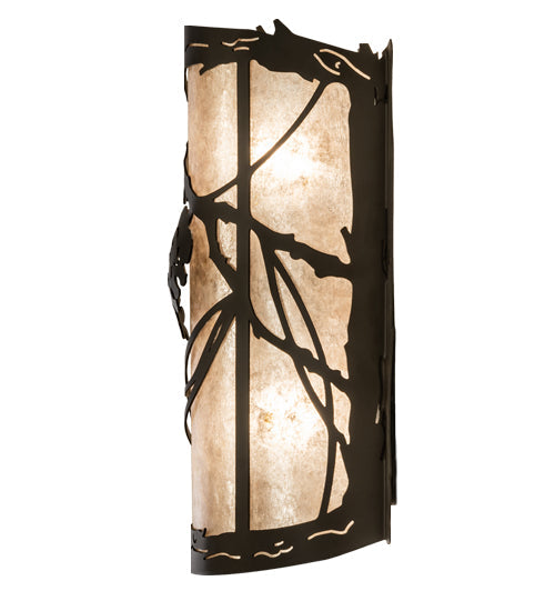 Meyda Lighting Whispering Pines 8" 2-Light Oil Rubbed Bronze Right Wall Sconce With Silver Mica Shade Glass