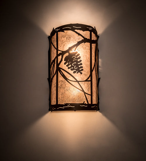 Meyda Lighting Whispering Pines 8" 2-Light Oil Rubbed Bronze Wall Sconce With Silver Mica Shade Glass