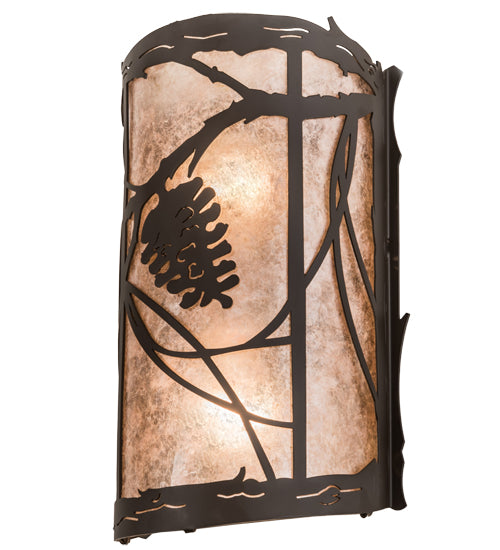 Meyda Lighting Whispering Pines 8" 2-Light Oil Rubbed Bronze Wall Sconce With Silver Mica Shade Glass