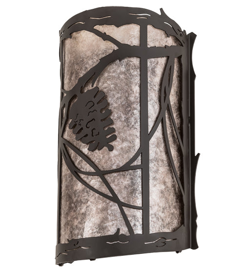 Meyda Lighting Whispering Pines 8" 2-Light Oil Rubbed Bronze Wall Sconce With Silver Mica Shade Glass