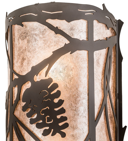 Meyda Lighting Whispering Pines 8" 2-Light Oil Rubbed Bronze Wall Sconce With Silver Mica Shade Glass
