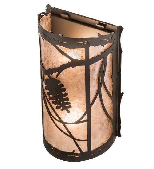 Meyda Lighting Whispering Pines 8" 2-Light Oil Rubbed Bronze Wall Sconce With Silver Mica Shade Glass