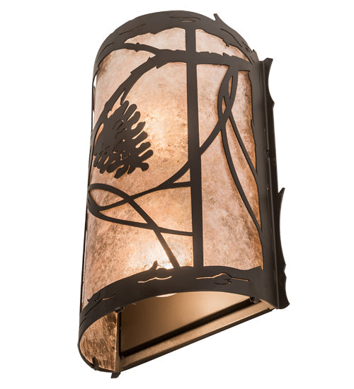 Meyda Lighting Whispering Pines 8" 2-Light Oil Rubbed Bronze Wall Sconce With Silver Mica Shade Glass