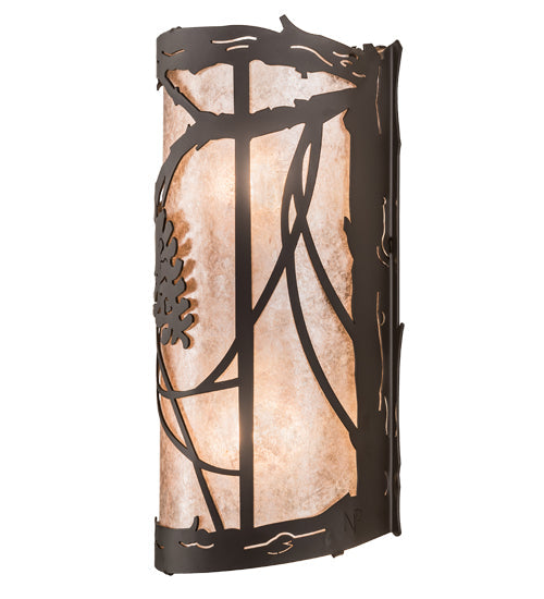 Meyda Lighting Whispering Pines 8" 2-Light Oil Rubbed Bronze Wall Sconce With Silver Mica Shade Glass