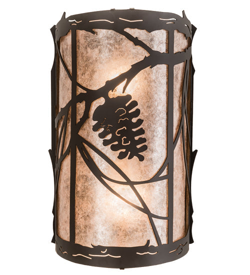 Meyda Lighting Whispering Pines 8" 2-Light Oil Rubbed Bronze Wall Sconce With Silver Mica Shade Glass