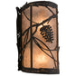Meyda Lighting Whispering Pines 8" 2-Light Satin Black Wrought Iron Left Wall Sconce With Silver Mica Shade Glass