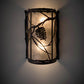 Meyda Lighting Whispering Pines 8" 2-Light Satin Black Wrought Iron Right Wall Sconce With Silver Mica Shade Glass